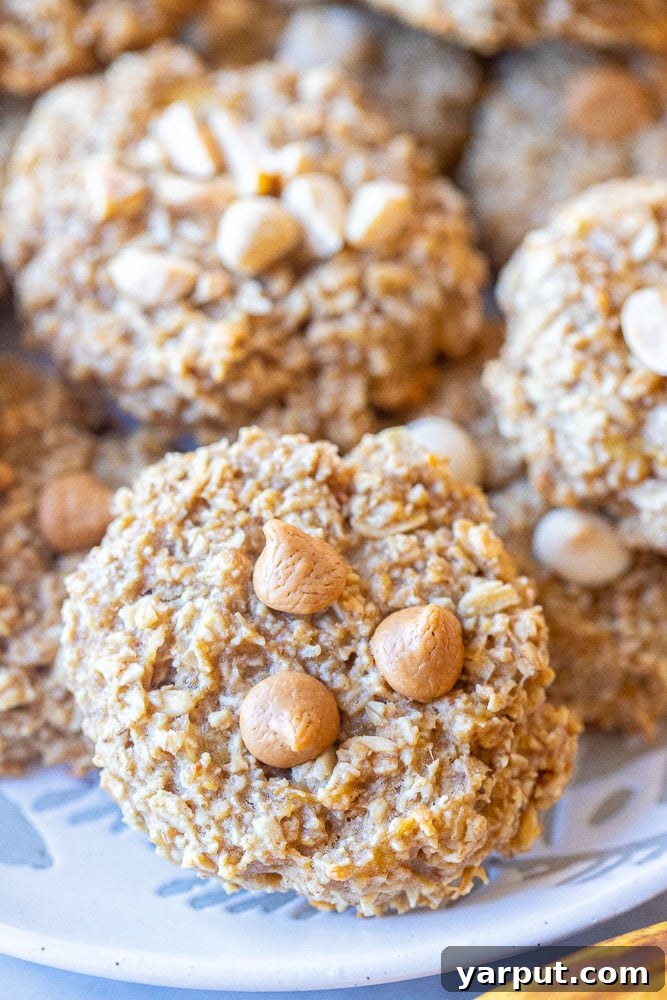 Close up of a delicious peanut butter banana cookie, perfect for a healthy snack