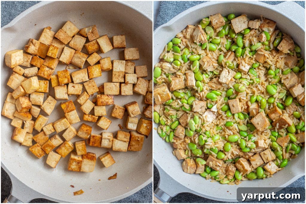 A step-by-step visual guide demonstrating how to perfectly prepare this delicious edamame stir fry with crispy tofu.