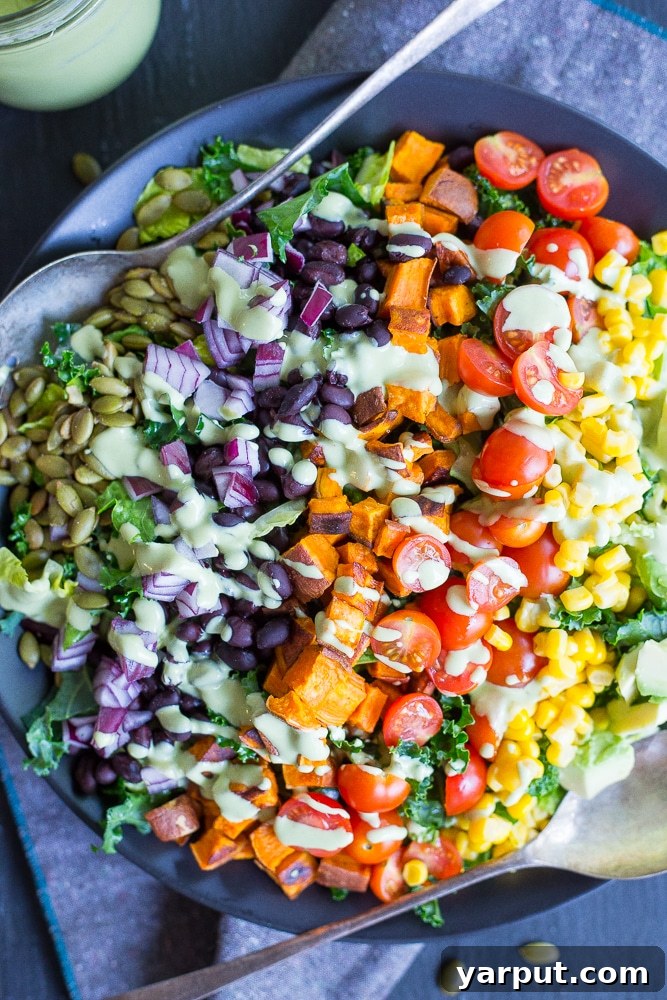 41 Vibrant Summer Salad Ideas 35 Southwestern Power Salad with Creamy Cilantro Lime Dressing, packed with flavor.