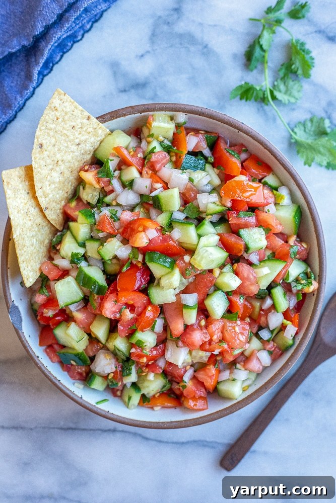 Cool Cucumber Crunch Salsa 6 refreshing cucumber salsa in a bowl