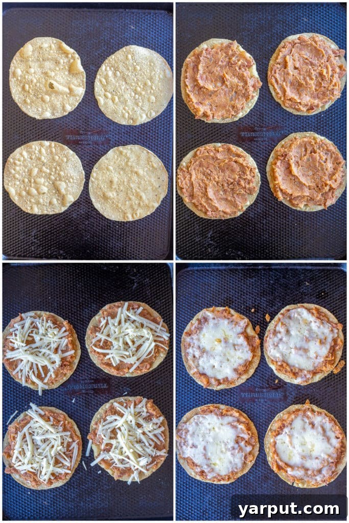 Crispy Bean and Cheese Tostadas 3 Step-by-step preparation of bean and cheese tostadas