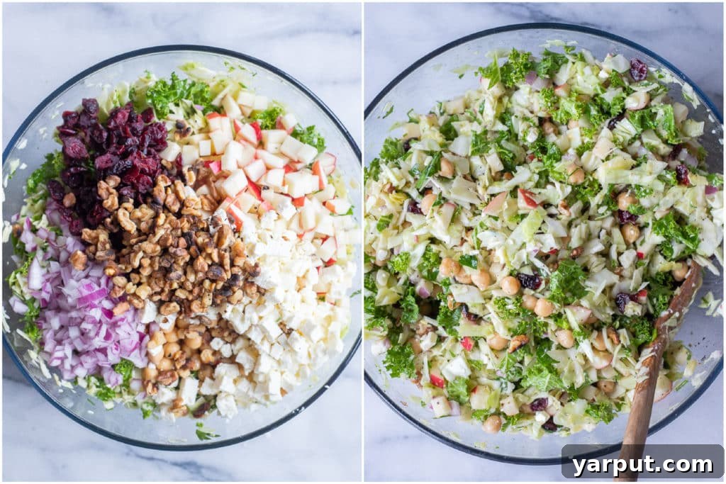 Vibrant Holiday Cabbage and Kale Medley 4 holiday kale salad after it's been mixed together with all the ingredients