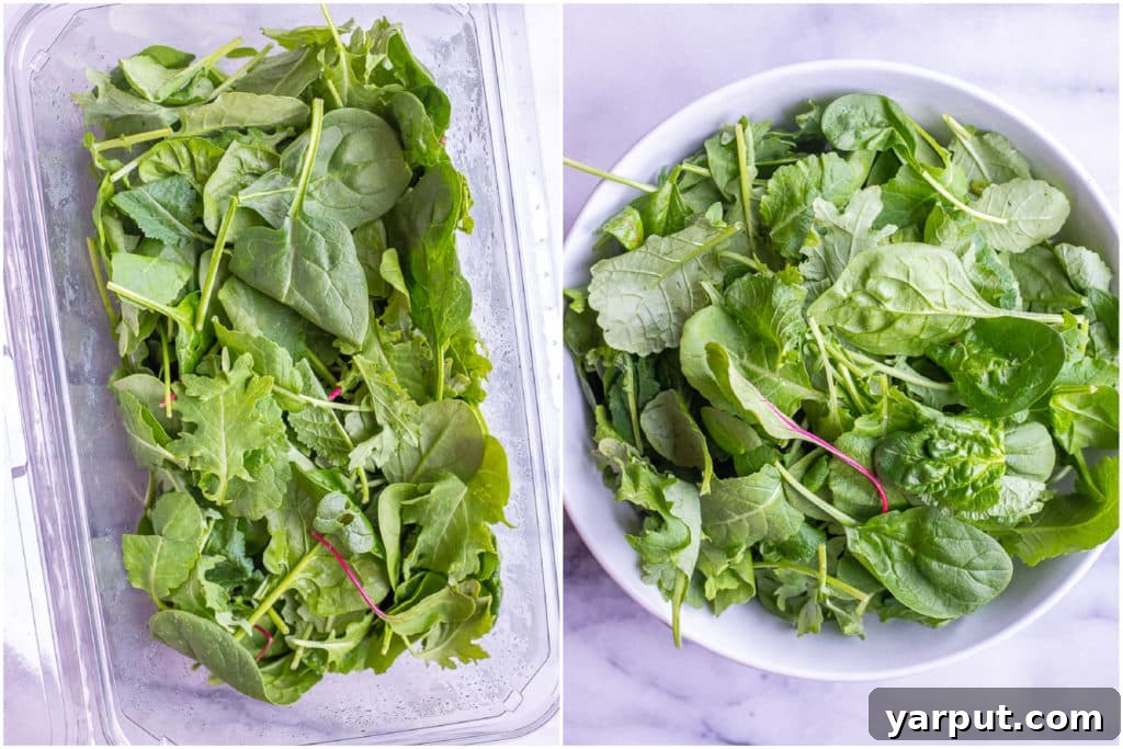 Scrumptious 5-Minute Dinner Salad 3 A fresh box of vibrant spring mix salad, ready to be used for a quick and easy dinner.