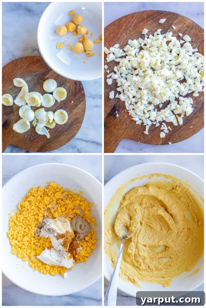 Golden Curried Chickpea & Egg Salad 3 Step-by-step guide showing how to prepare the creamy and flavorful curried egg salad recipe with chickpeas.