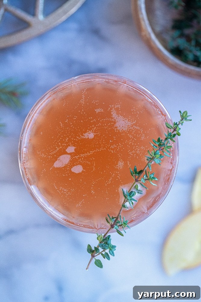 Crisp Apple Cranberry Probiotic Fizz 4 A close-up view of a sparkling glass of Apple Cranberry Kombucha Mimosa, showcasing its vibrant color and delicate bubbles, ready to be enjoyed.