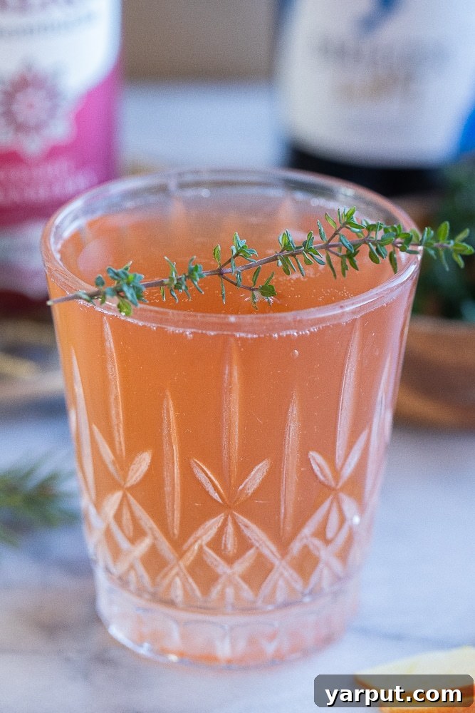 Crisp Apple Cranberry Probiotic Fizz 5 A vibrant close-up of a sparkling kombucha mimosa, with its golden-red hue and elegant bubbles, embodying the festive spirit of holiday celebrations.