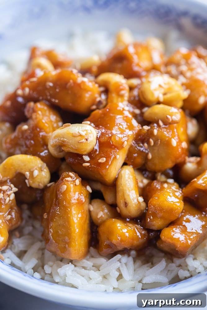 Sweet & Sticky Ginger Cashew Tofu 5 close up of sticky ginger tofu with cashew