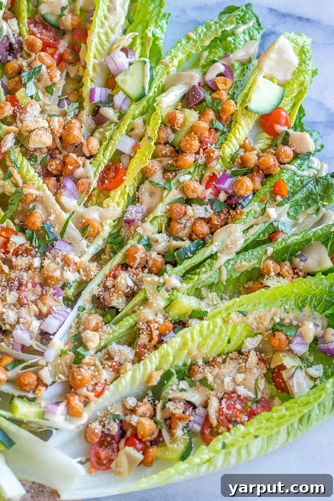 Close-up of the beautiful Romaine Lettuce Greek Salad Christmas Tree, showcasing fresh toppings