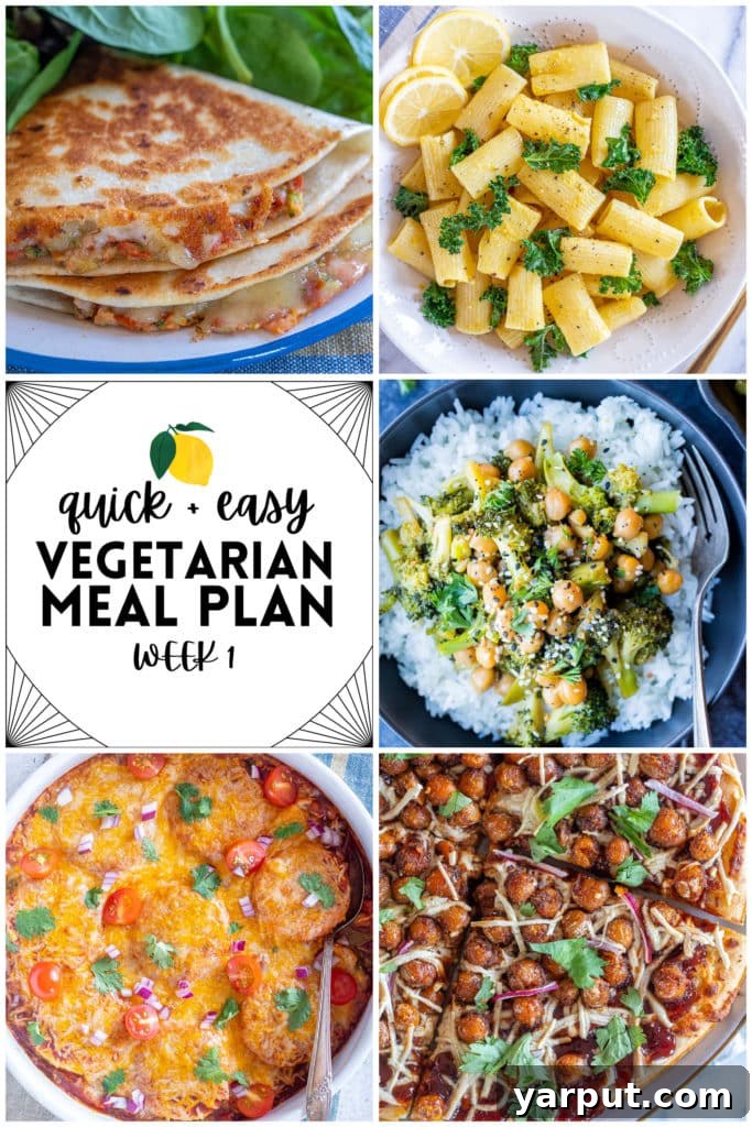 Simple Vegetarian Meal Plan Week One 2 A beautifully presented vegetarian meal plan, showcasing various colorful dishes for a week, promoting healthy and affordable eating.