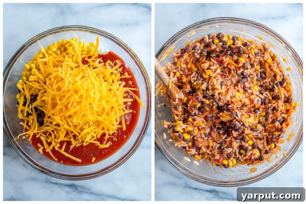 showing how to make the rice and bean taco mixture