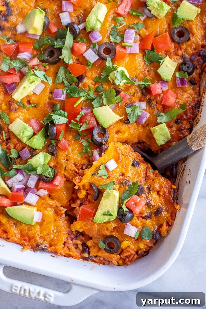 Quick and Easy Vegetarian Meal Plan Week 3 3 Delicious Rice and Bean Taco Casserole with fresh toppings
