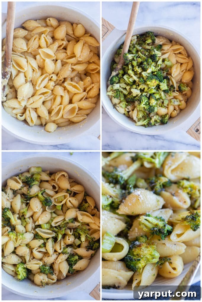Golden Roasted Broccoli and Garlic Parmesan Pasta 4 the pasta getting tossed with the broccoli and garlic Parmesan sauce