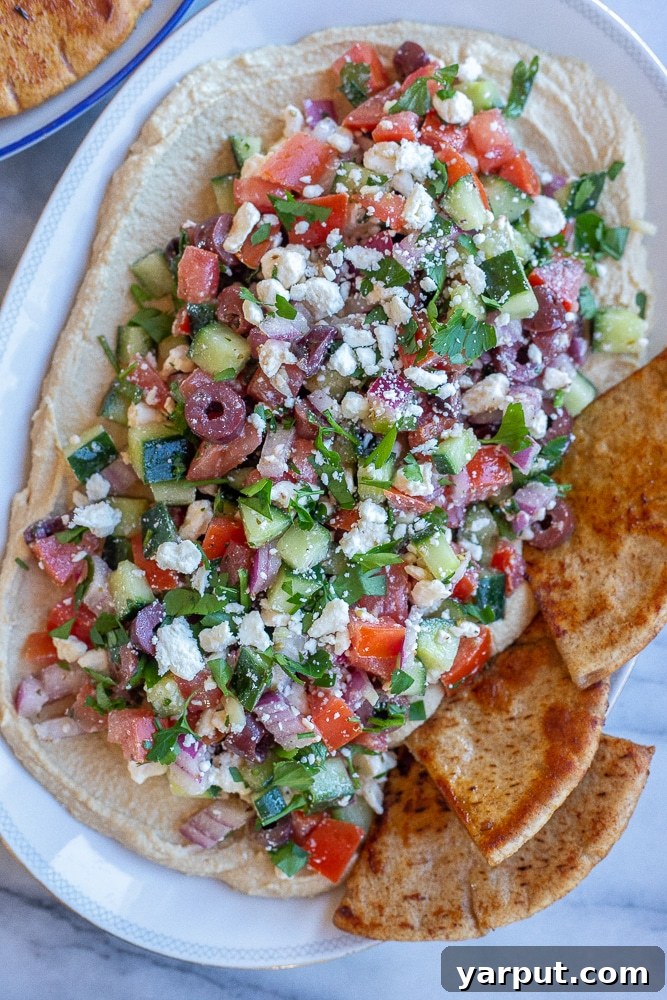 Vibrant Greek Hummus 5 Greek Hummus Dip on a platter with pita bread