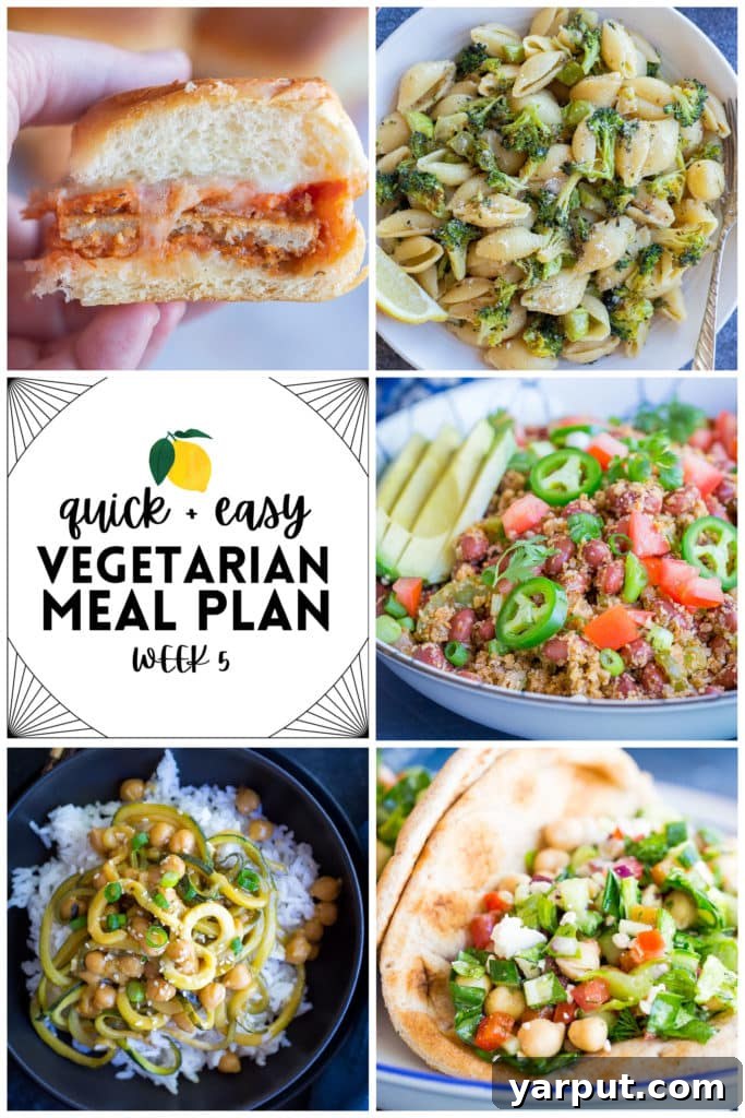 Simplify Your Week 5 Meals 2 A beautifully presented, diverse vegetarian meal spread, showcasing fresh ingredients and vibrant colors, symbolizing a quick, easy, and budget-friendly meal plan.