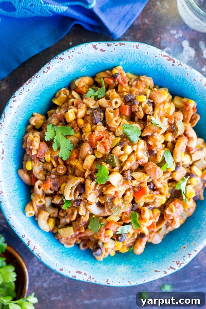 One Pot Loaded Vegetarian Chili Mac