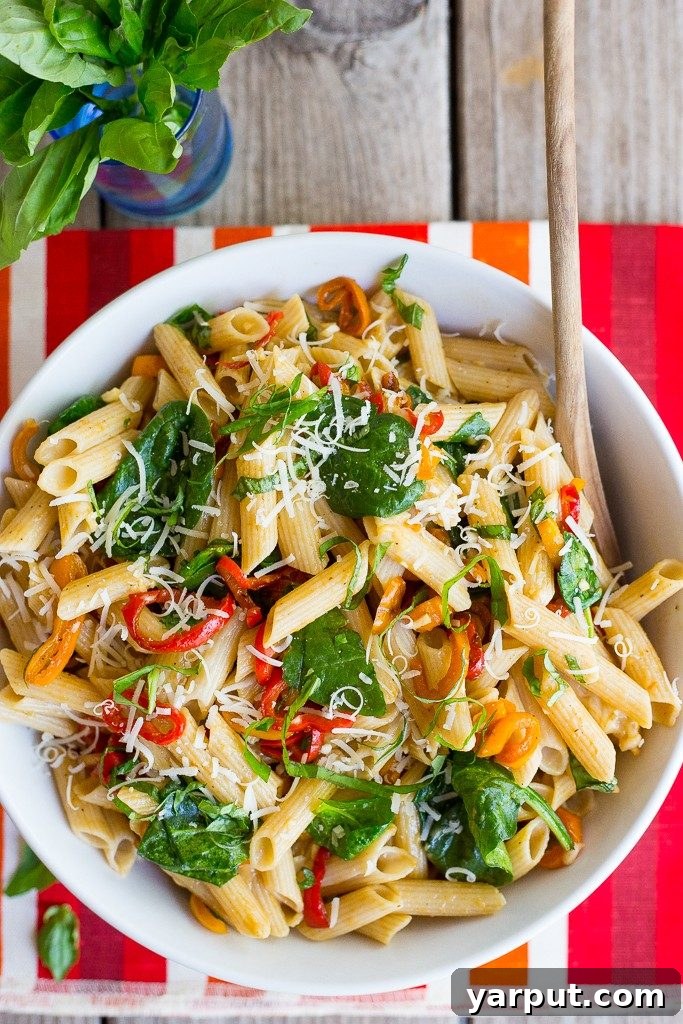 Balsamic Sweet Pepper Pasta with Parmesan and Spinach