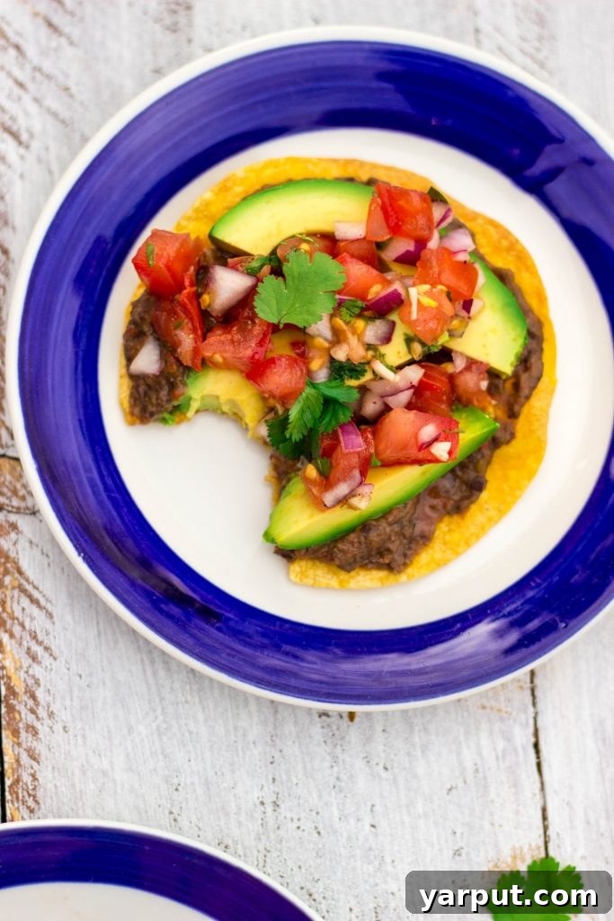 Platter of black bean tostadas ready to serve