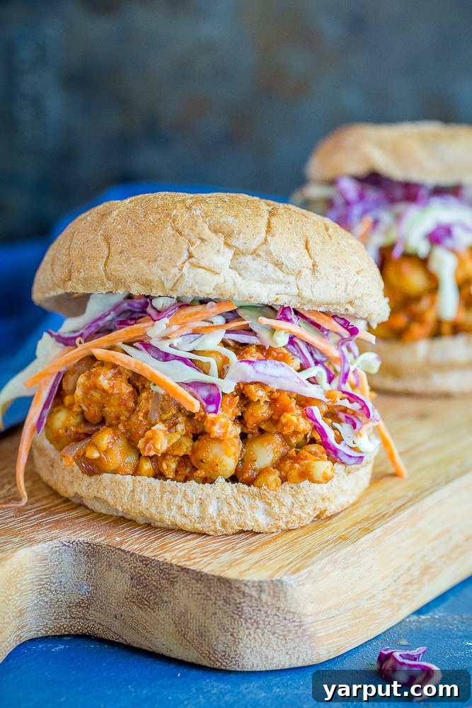 Effortless Week 6 Meal Planning 3 Hearty Tempeh and Chickpea Sloppy Joes served on buns, a quick and satisfying vegetarian meal.