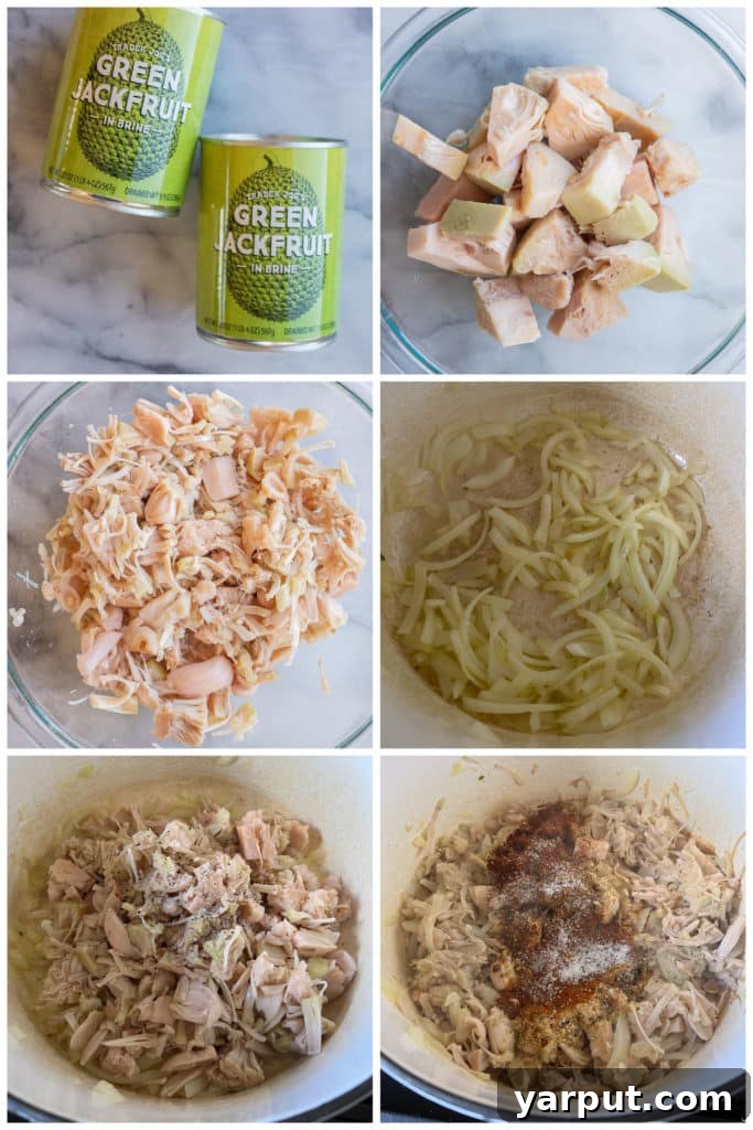 Hickory Smoked Jackfruit Rigatoni 3 showing how to prepare your canned jackfruit