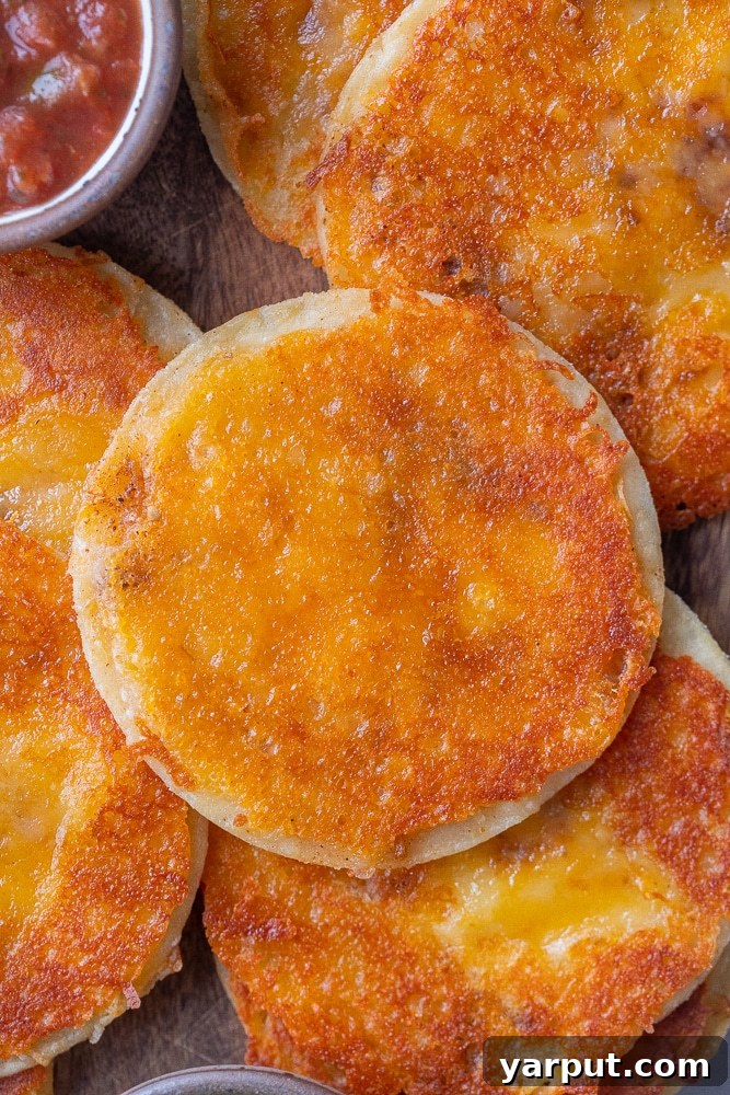 An extreme close-up shot capturing the golden, perfectly browned texture of a single three-ingredient cheese crisp, highlighting its irresistible crispiness and cheesy goodness.