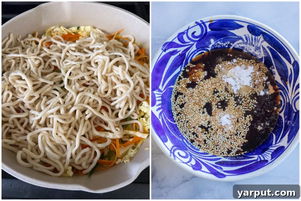 Homemade Lo Mein with Cabbage and Carrots 4 showing how to make this easy vegetable lo mein recipe