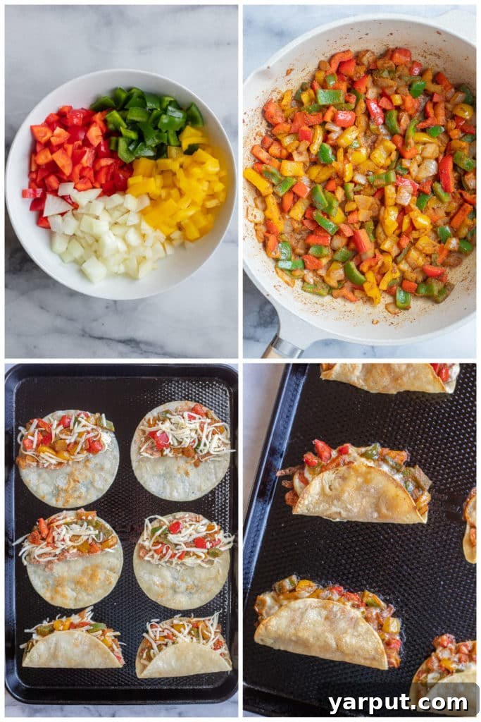Crunchy Oven-Baked Fajita Tacos 4 showing how to make crispy baked tacos with fajita peppers