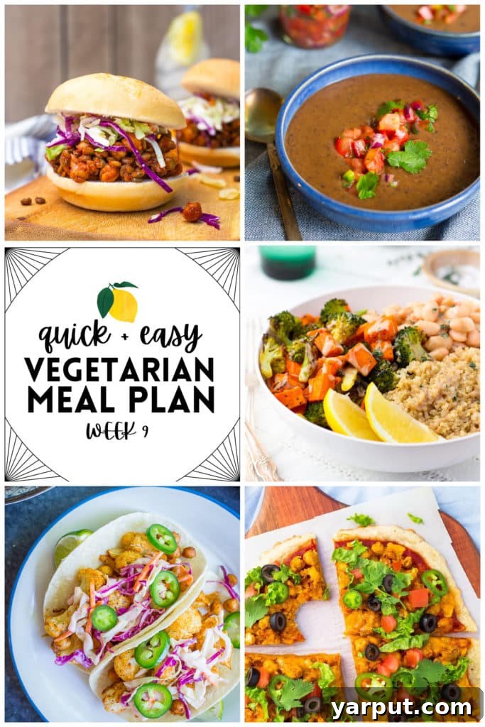 Ninth Week's Easy Veggie Delights 2 A vibrant flat lay of various fresh vegetables, legumes, and pantry staples, representing ingredients for a budget-friendly vegetarian meal plan.