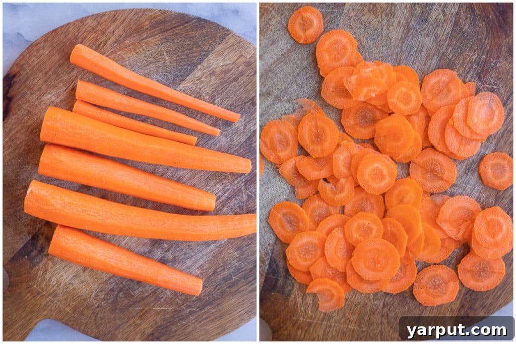 Maple Orange Glazed Carrot & Chickpea Medley 3 showing how to cut the carrots into thin rounds