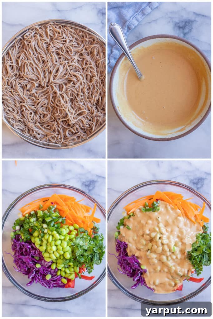 Peanut Soba Noodle Power Bowl 3 Instructions for making cold soba noodle salad with peanut sauce and vegetables