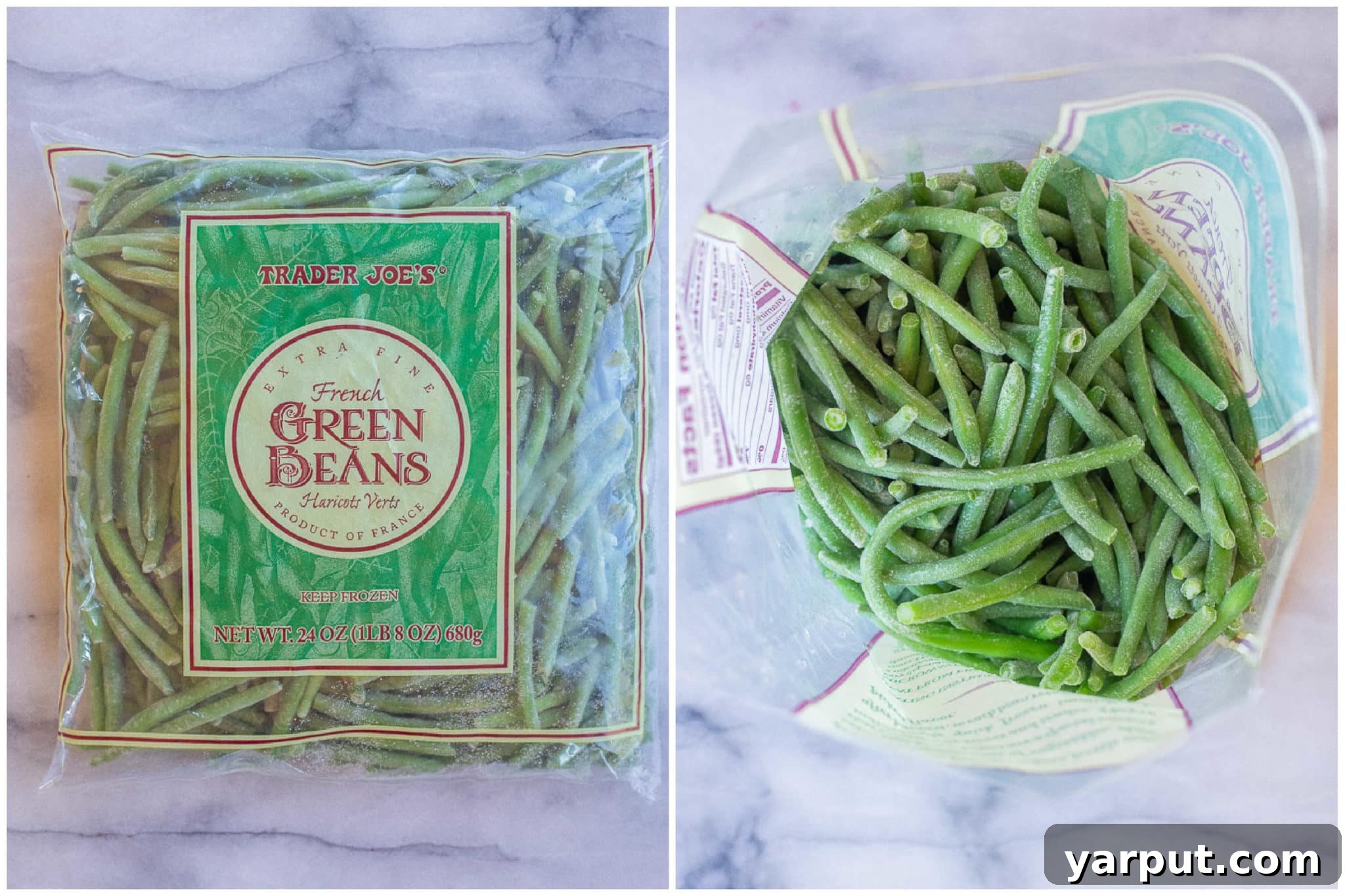 Effortless Green Bean Perfection 3 frozen green beans in a bag ready to be cooked