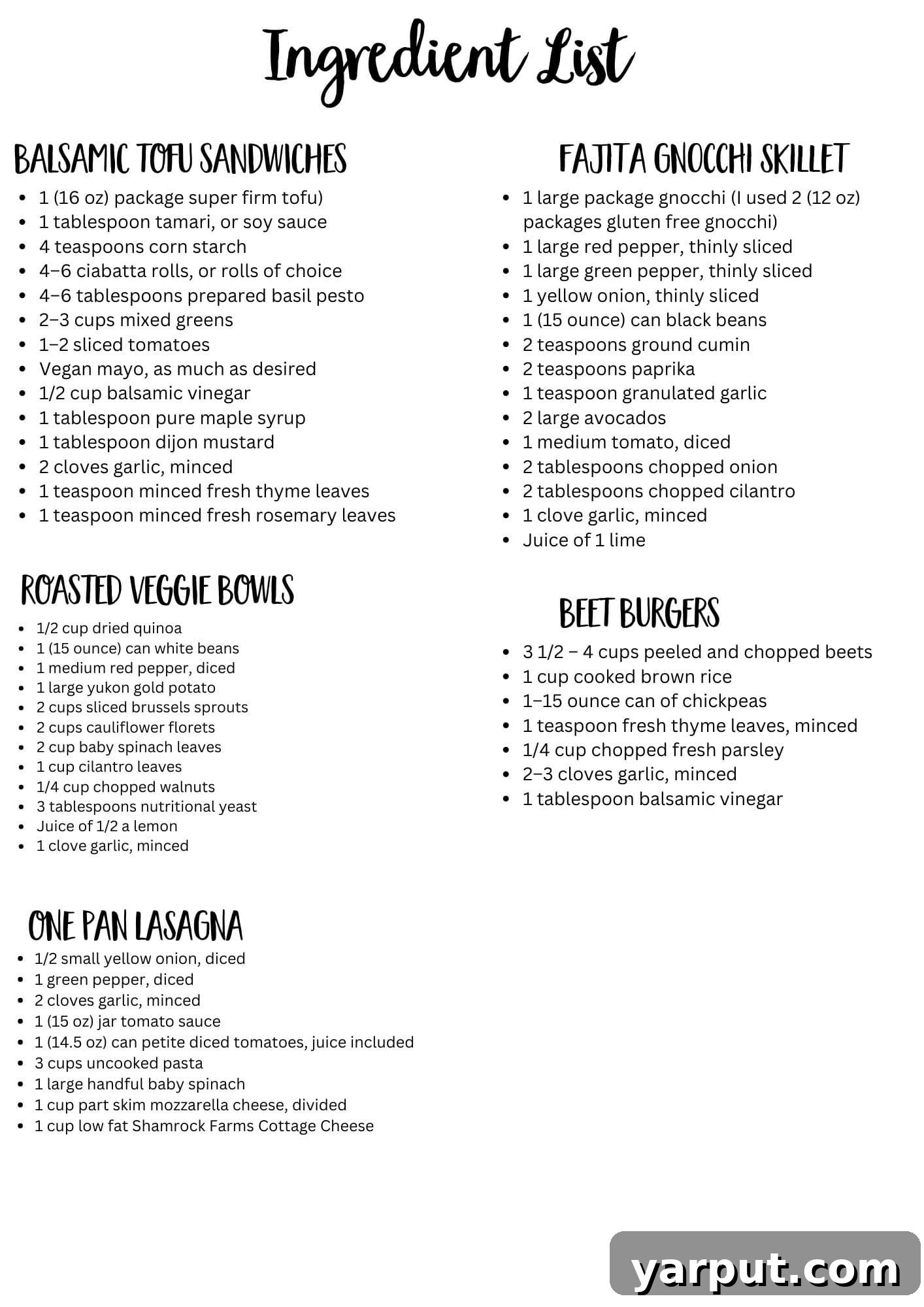 Affordable Vegetarian Eats: Week 17 Menu 8 Printable Vegetarian Meal Plan Grocery List for the week's recipes