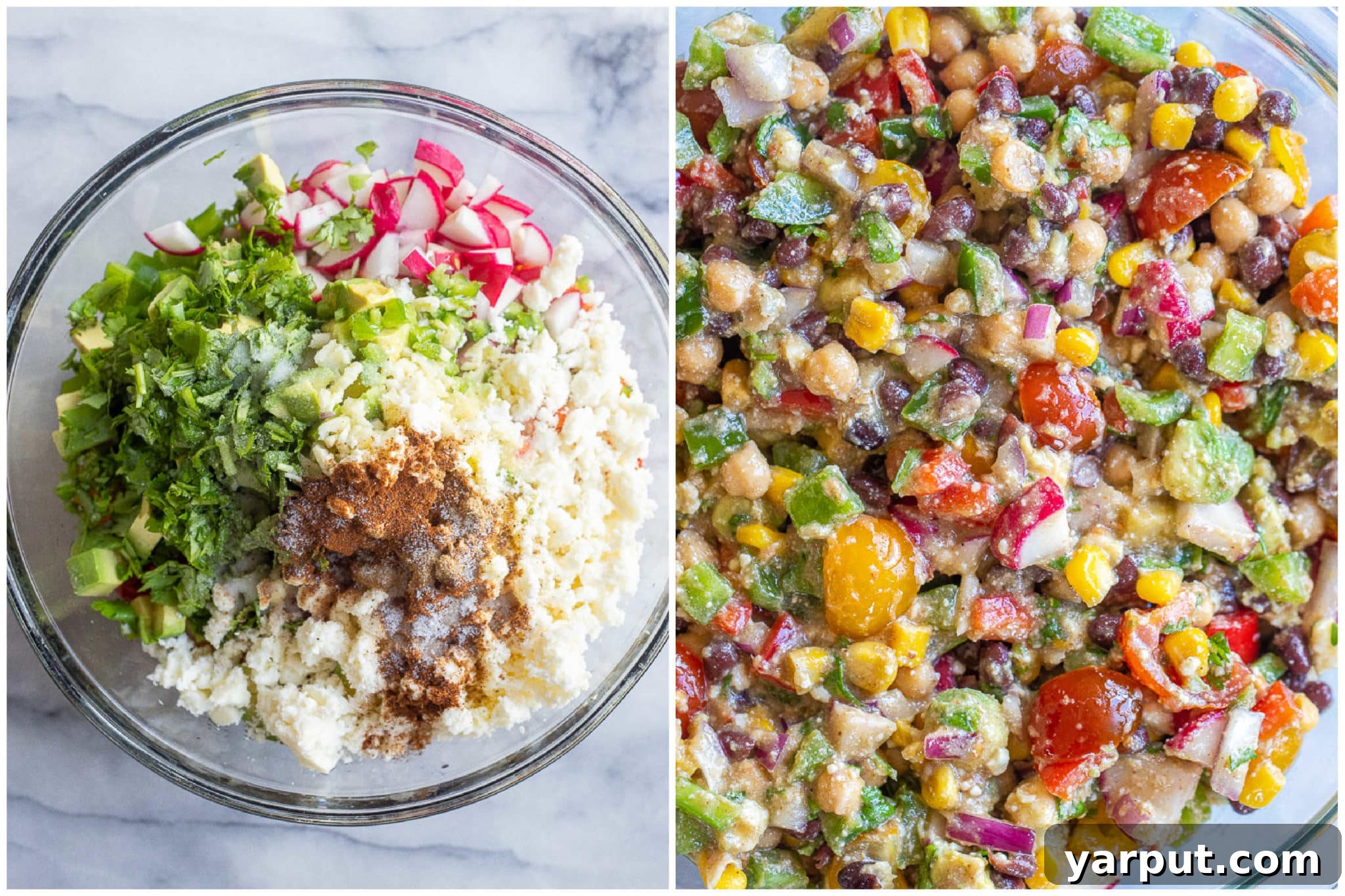 loaded black bean salad with all ingredients mixed together in a bowl
