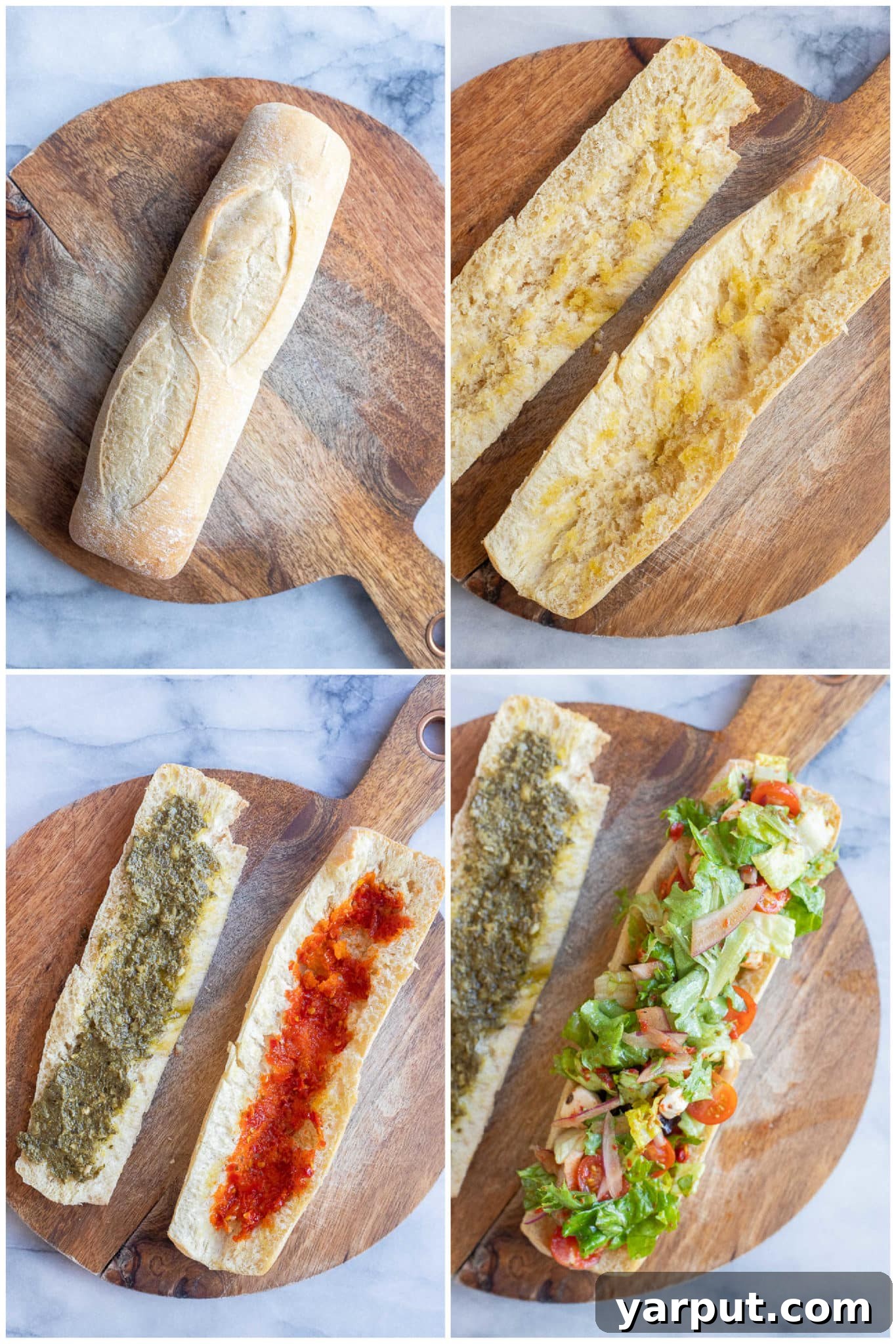 Mediterranean Caprese Sandwich 4 Step-by-step image showing the process of making easy vegetarian Caprese Salad Sandwiches