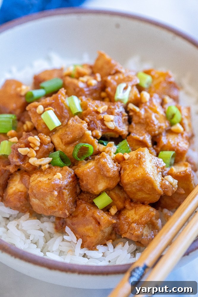 Budget Friendly Meal Plan for Week 21 5 Crispy peanut butter tofu served with rice and fresh green onions.