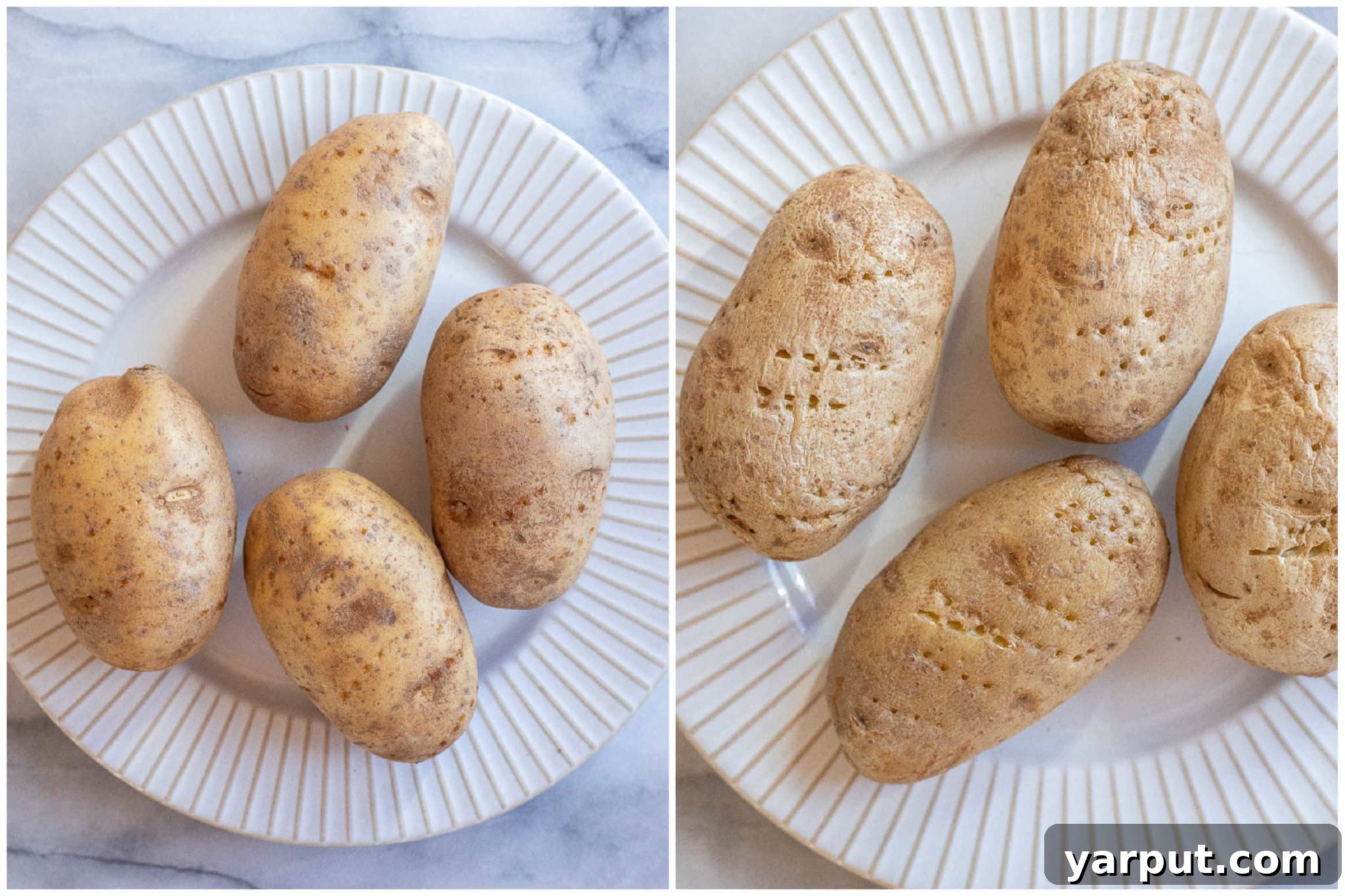 potatoes before and after they've been microwaved