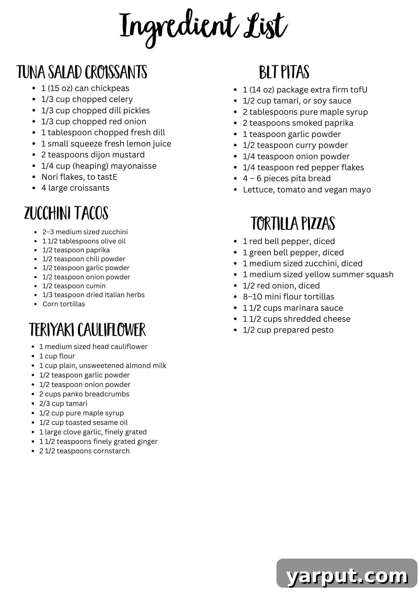 Affordable Plant-Based Meal Plan Week 22 8 Printable Ingredient List for the weekly vegetarian meal plan