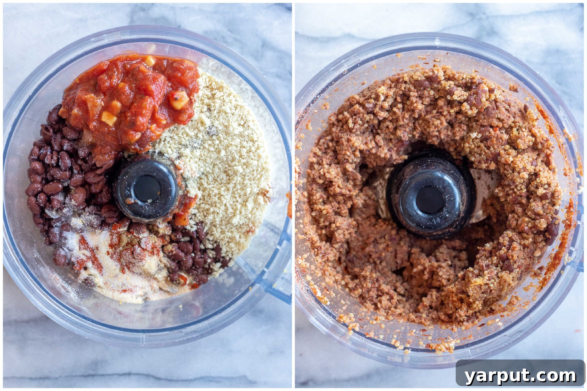 Crispy Black Bean Smash Burgers 3 showing how to make a black bean and quinoa veggie burger in the food processor