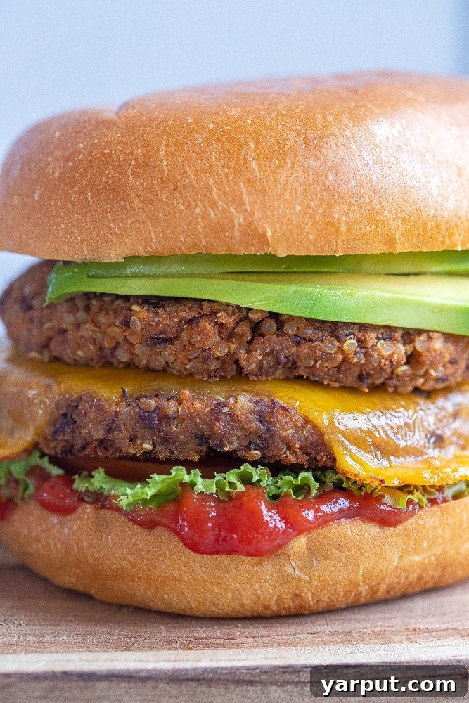 Crispy Black Bean Smash Burgers 6 close up of a black bean smash burger with toppings