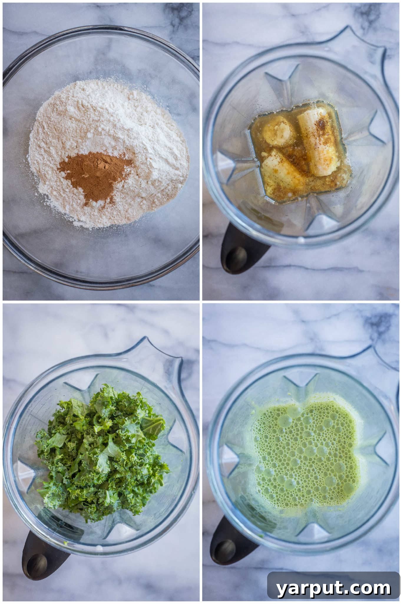 A vibrant green muffin batter being prepared in a blender, showcasing the ease of making kid-friendly green muffins.