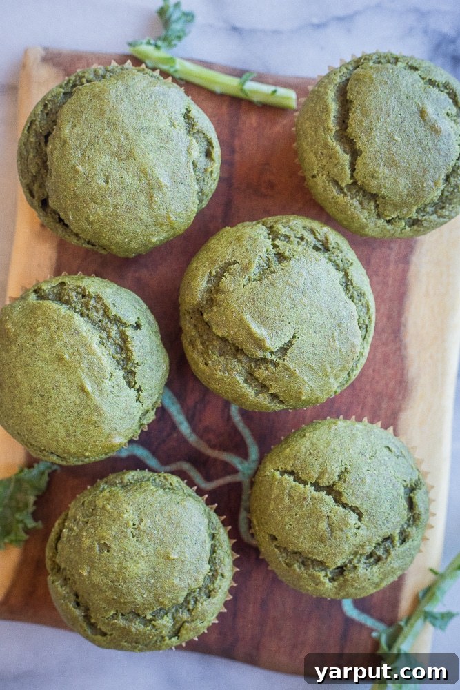 A plate of freshly baked, healthy green muffins with a torn half muffin, demonstrating its fluffy interior.