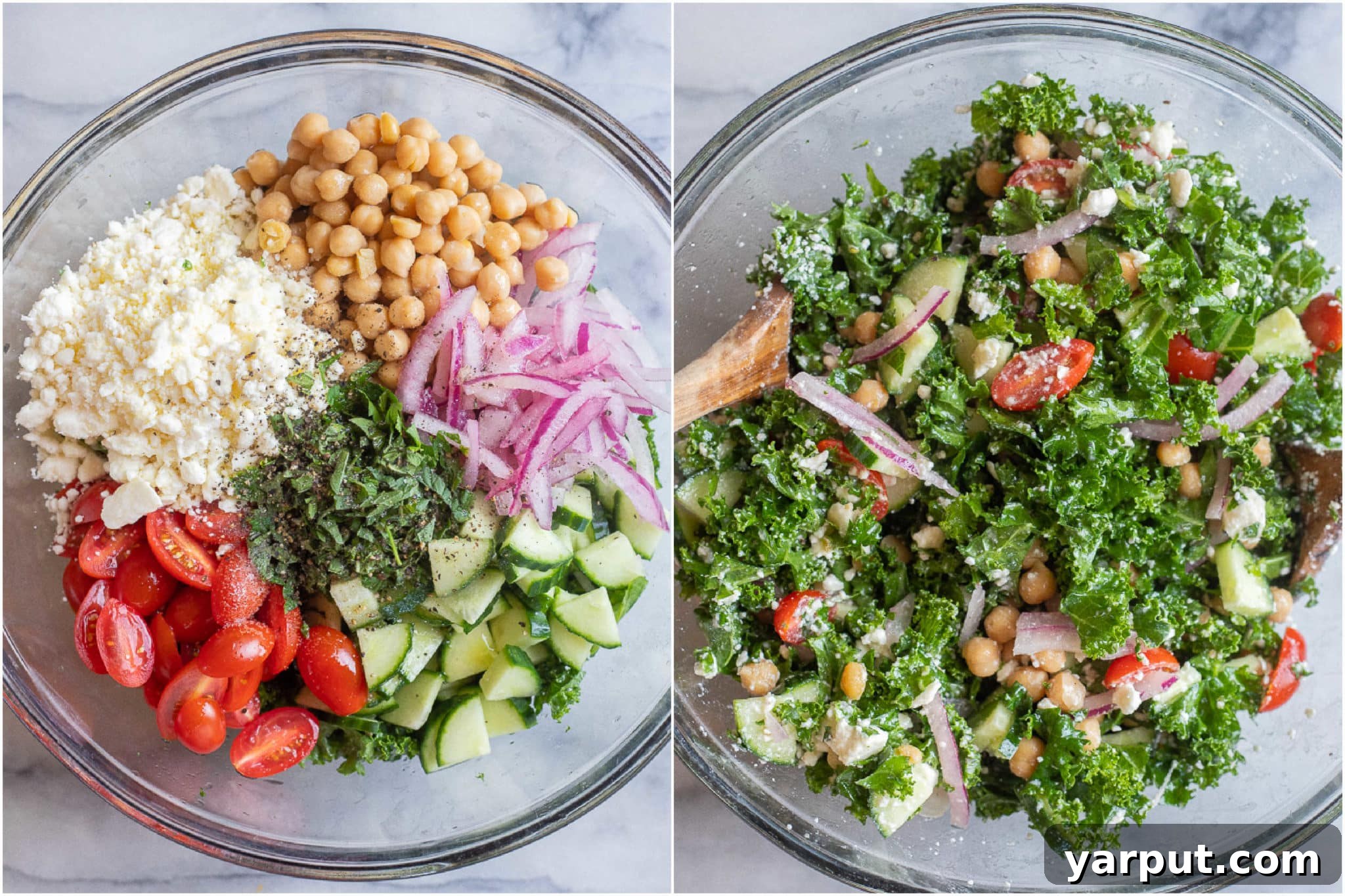 lemon kale salad ingredients in a bowl being mixed up