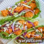 Crispy Buffalo Tofu Lettuce Wraps ready for serving