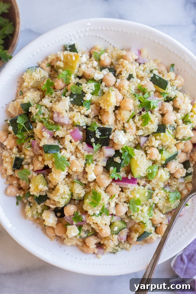Vibrant Zucchini Chickpea Quinoa Salad 5 summer quinoa salad in a bowl with zucchini