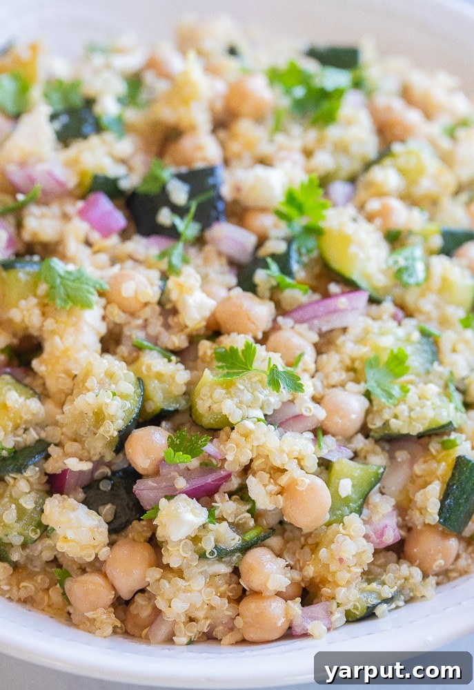 Vibrant Zucchini Chickpea Quinoa Salad 6 close up of lemon zucchini quinoa salad