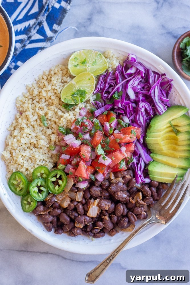 Fiesta Black Bean Quinoa Bowls with Chipotle Tahini Drizzle 5 quinoa bowls without the chipotle tahini sauce on top