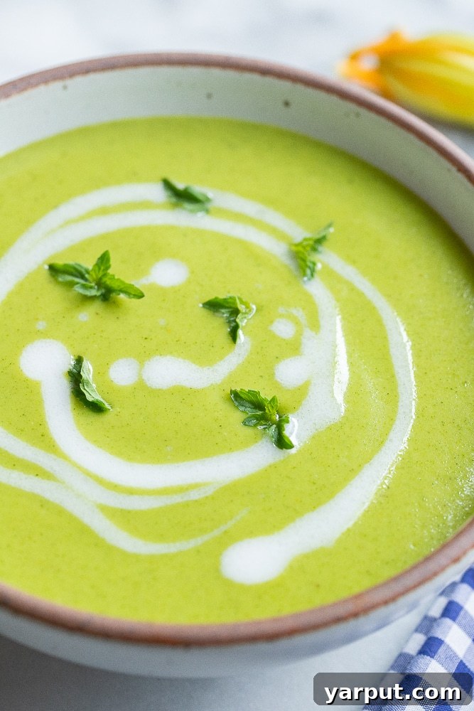 close up of a bowl of coconut curry zucchini soup