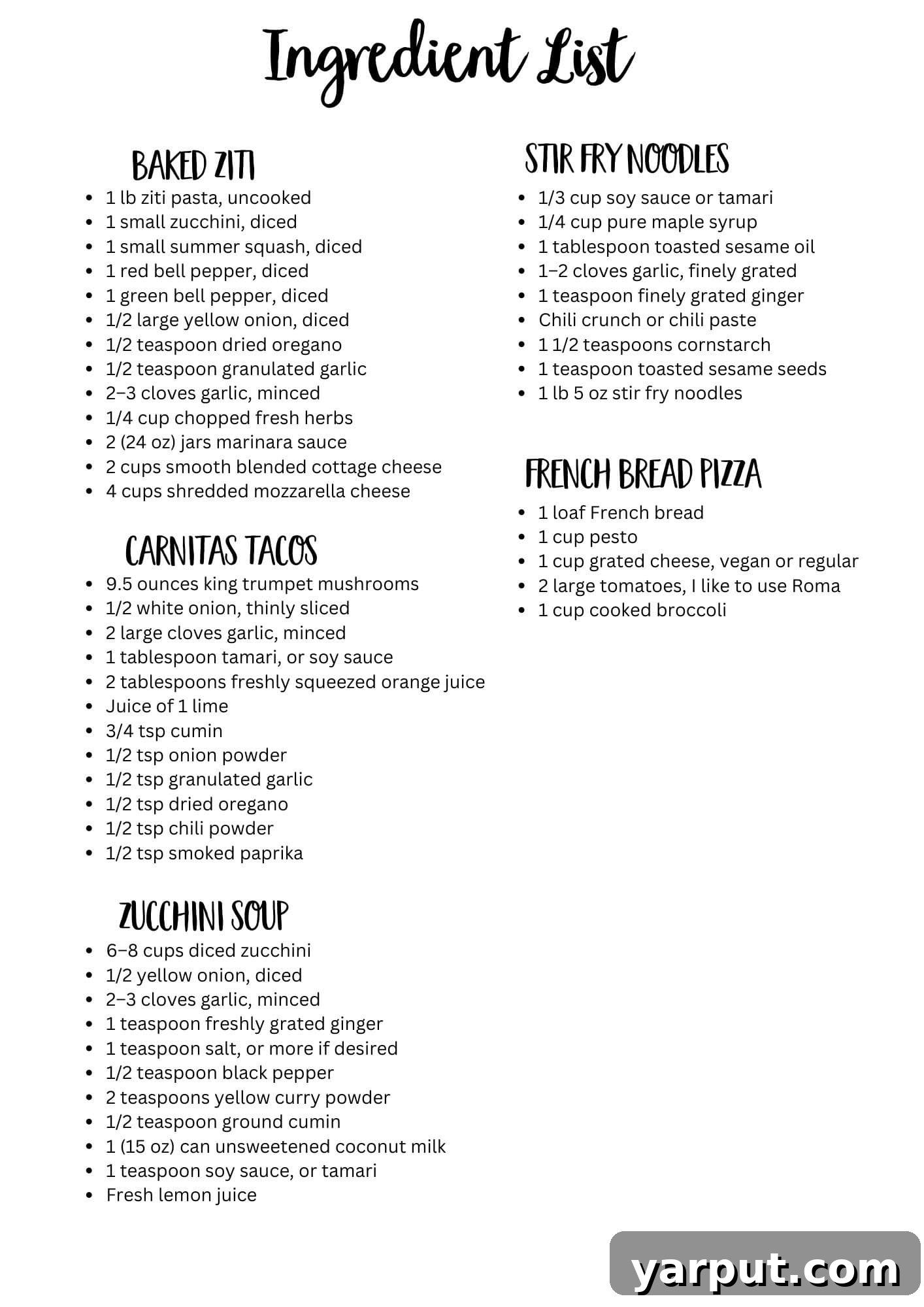 Week 29 Healthy Vegetarian Meal Plan 8 Printable grocery list for the Quick, Easy, and Budget-Friendly Vegetarian Meal Plan