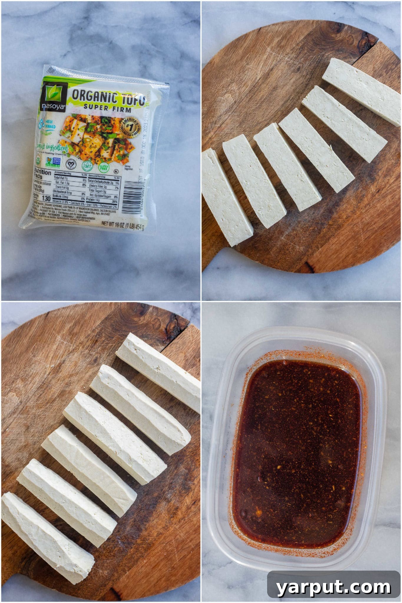 Whip Up Your Own Vegan Hot Dogs 3 showing how to prepare the tofu and the marinade for this vegan hot dog recipe