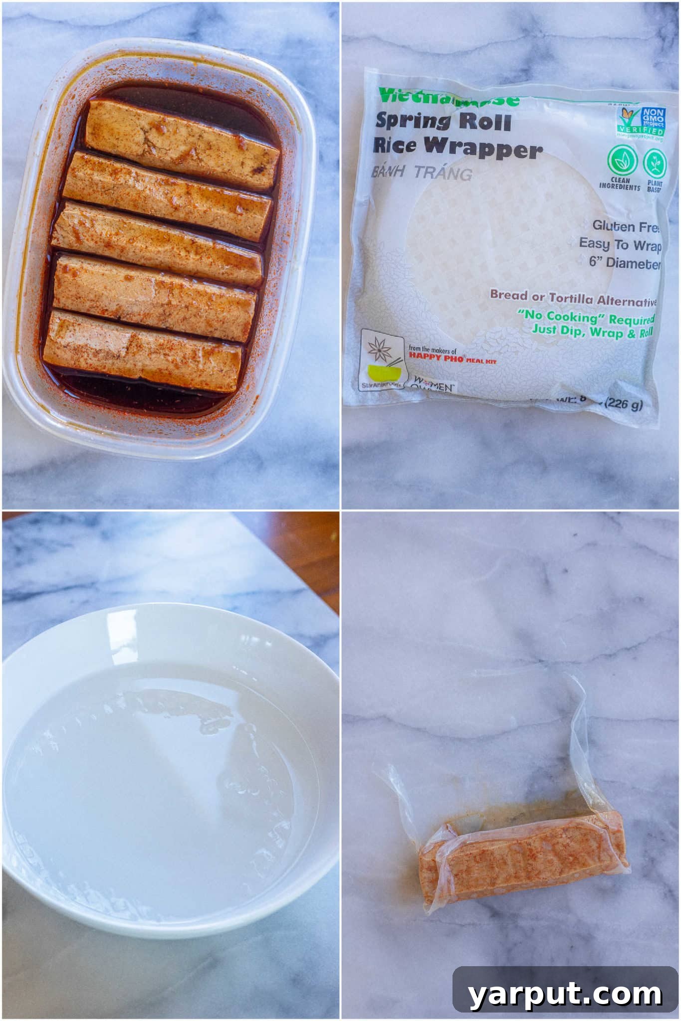 Whip Up Your Own Vegan Hot Dogs 4 showing how to prepare the tofu with the rice paper to make these homemade vegan hot dogs