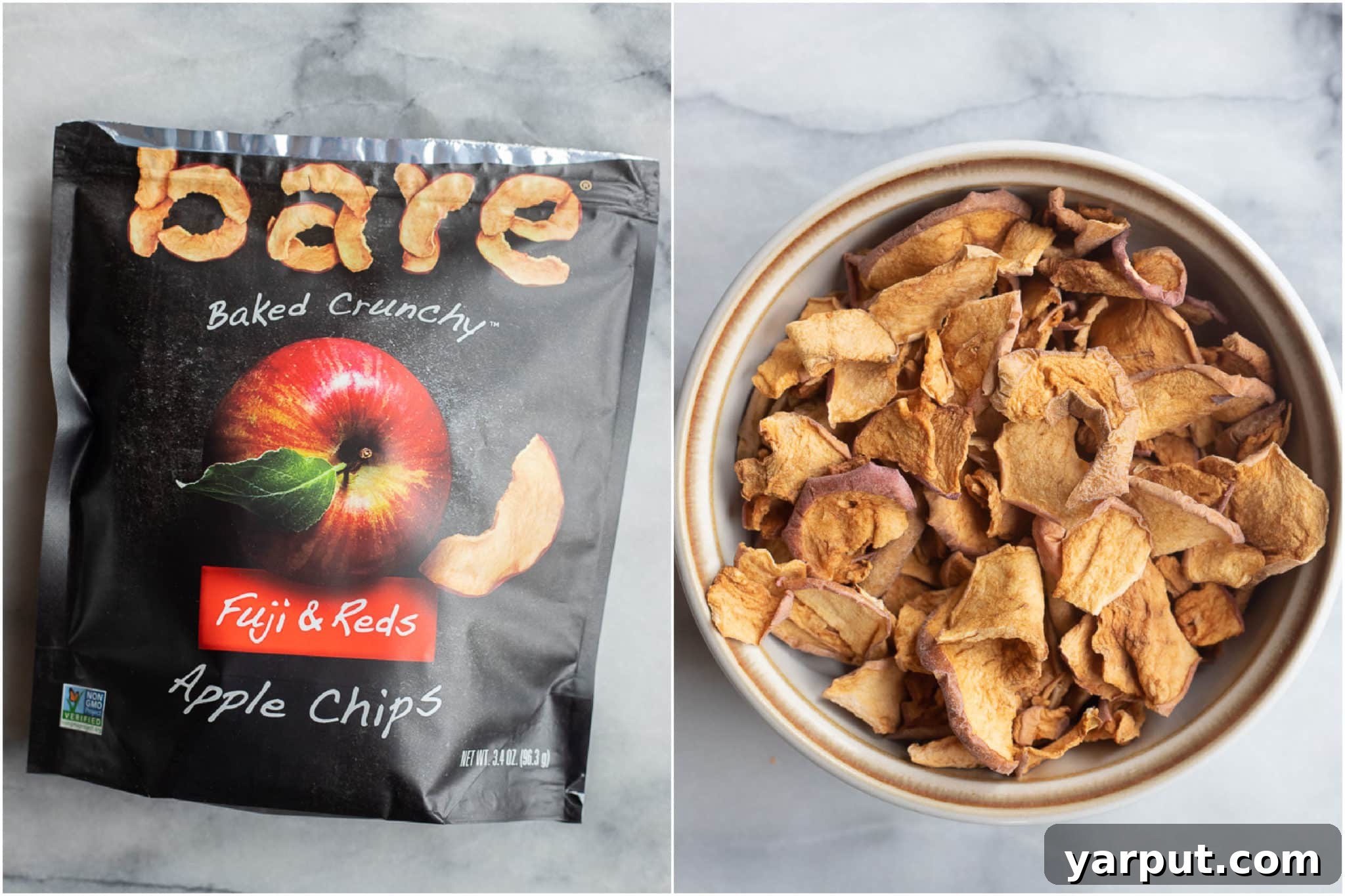 Classic Apple Pie with Fresh Apples and Warm Spices 3 a bag of crunchy apple chips dumped into a bowl